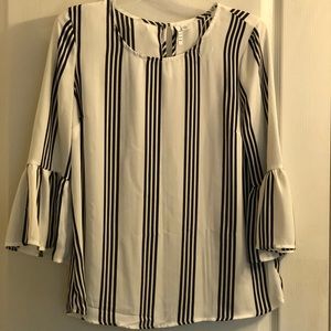 White and black stripe bell sleeve shirt